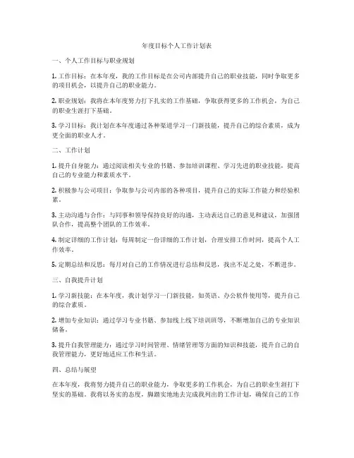 年度目标个人工作计划表