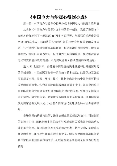 《中国电力与能源心得刘少成范文大全》