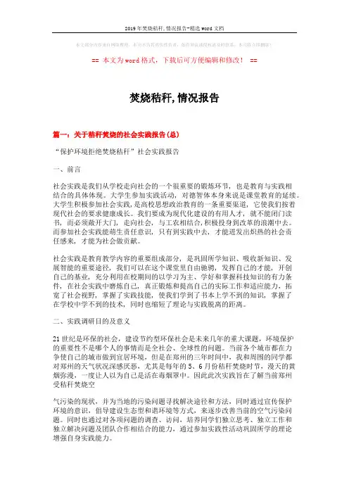 2019年焚烧秸秆,情况报告-精选word文档 (10页)