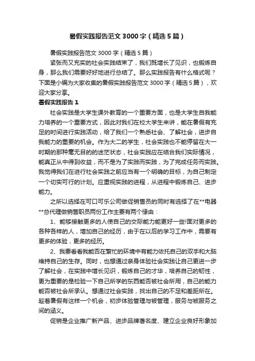 暑假实践报告范文3000字（精选5篇）