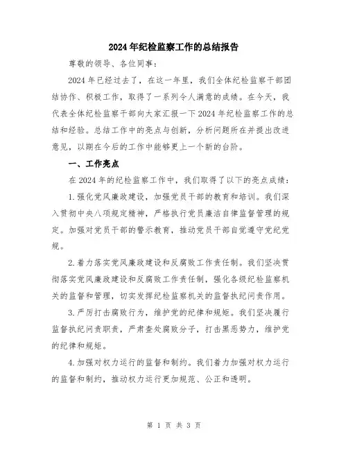 2024年纪检监察工作的总结报告