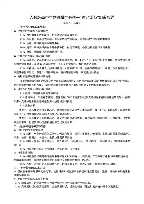 高三生物一轮复习神经调节知识清单