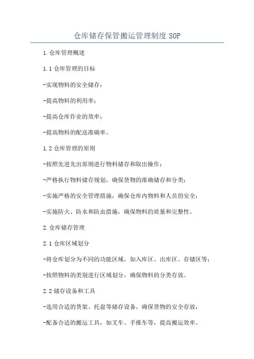 仓库储存保管搬运管理制度SOP