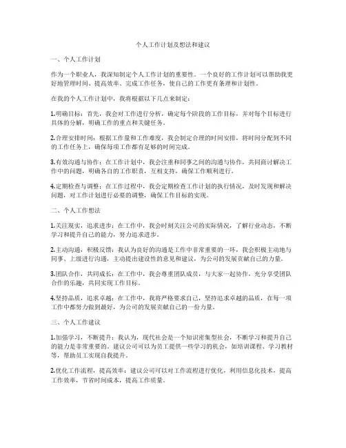 个人工作计划及想法和建议