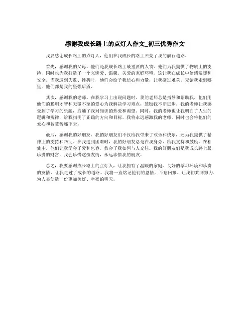 感谢我成长路上的点灯人作文_初三优秀作文