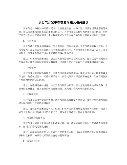 页岩气开发中存在的问题及相关建议