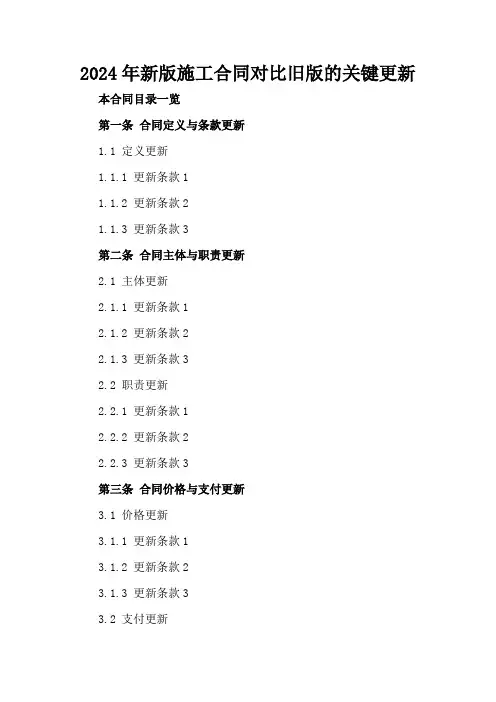 2024年新版施工合同对比旧版的关键更新