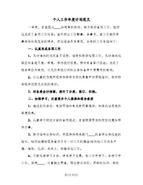 个人工作年度计划范文（五篇）