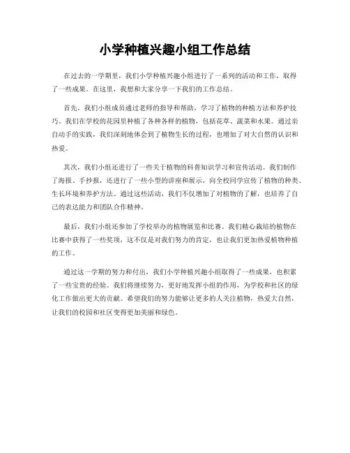 小学种植兴趣小组工作总结