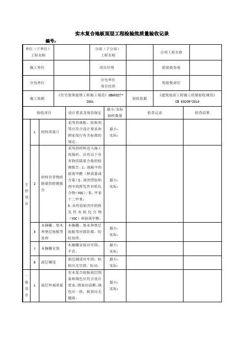 实木复合地板面层工程检验批质量验收记录