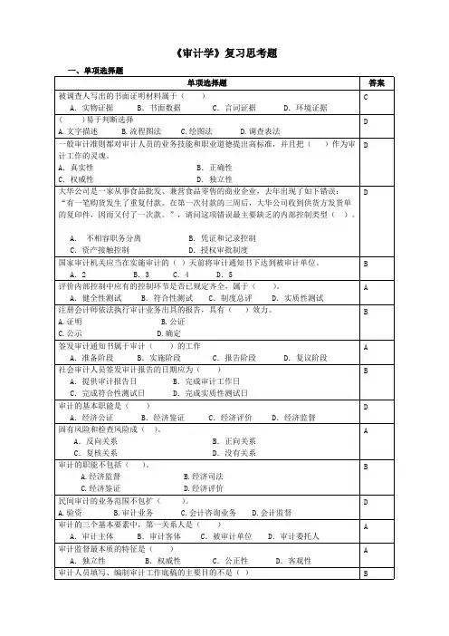 审计学复习思考题2014.03