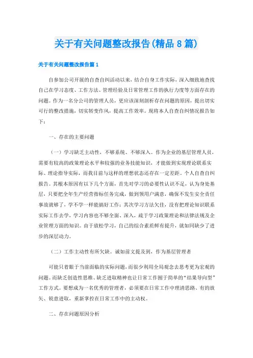 关于有关问题整改报告(精品8篇)