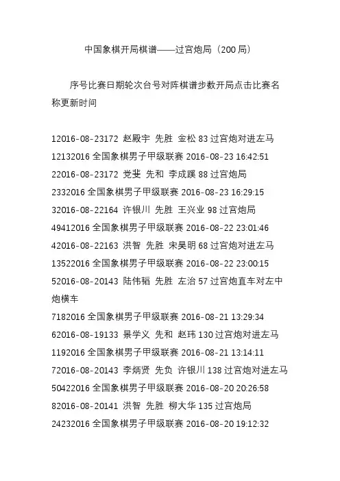 中国象棋开局棋谱过宫炮局(200局)