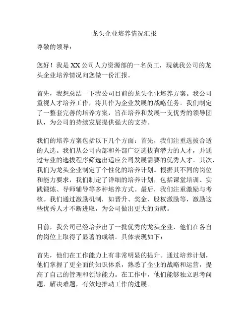 龙头企业培养情况汇报