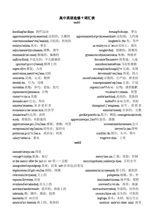 人教版英语选修单词