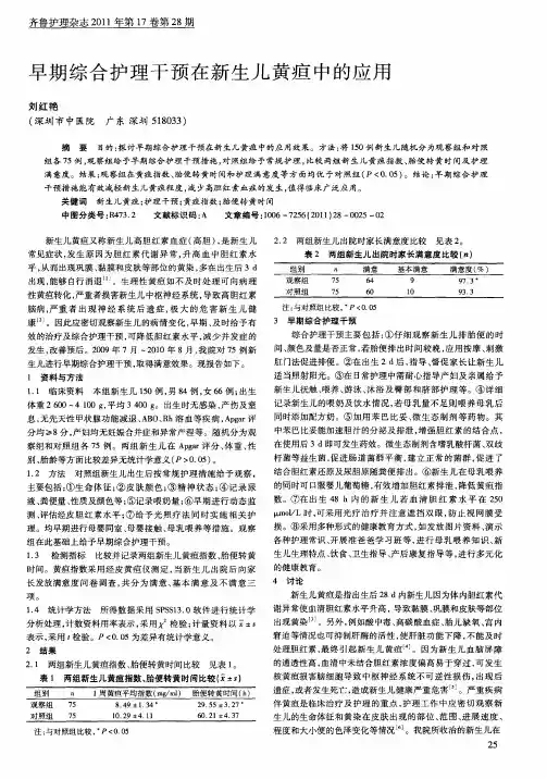早期综合护理干预在新生儿黄疸中的应用