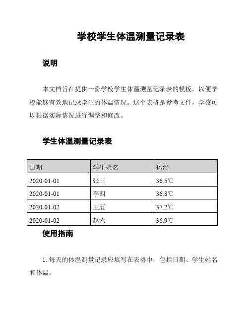 学校学生体温测量记录表