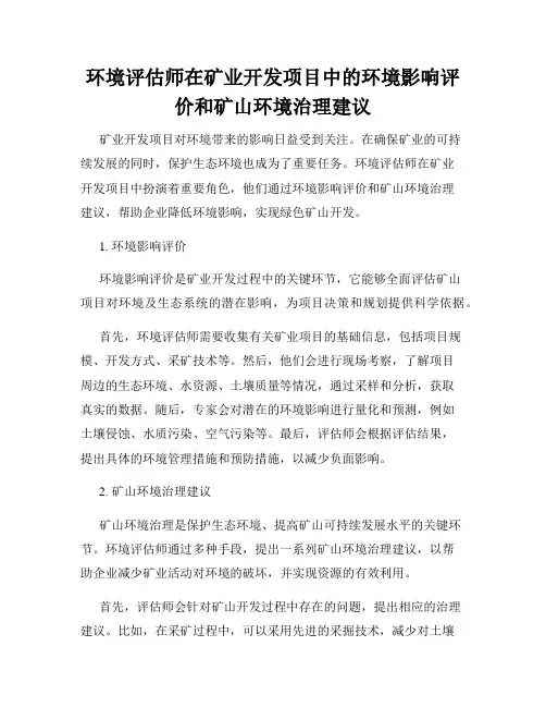 环境评估师在矿业开发项目中的环境影响评价和矿山环境治理建议