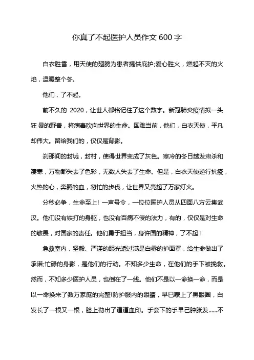 你真了不起医护人员作文600字