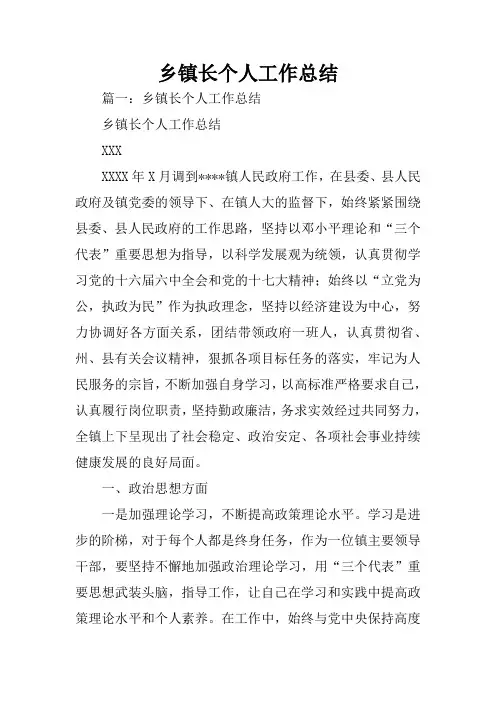 乡镇长个人工作总结
