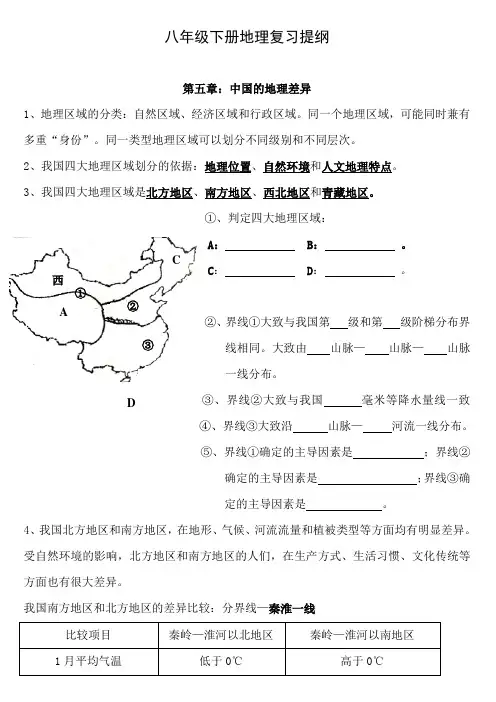 八年级下册地理复习提纲