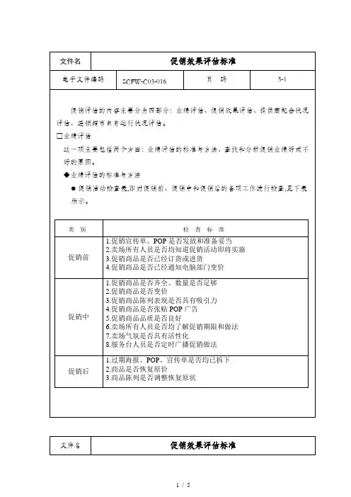 促销效果评估标准表(doc 5页)