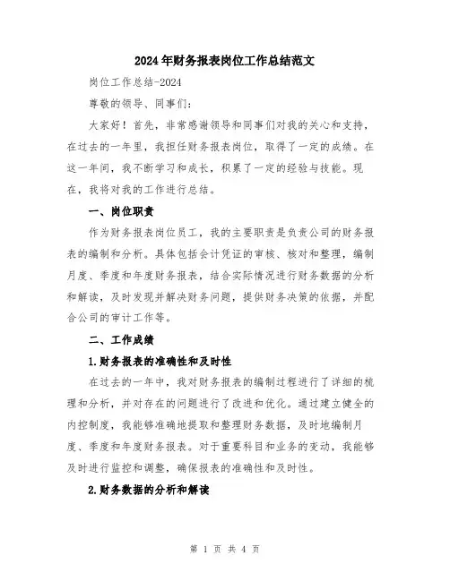 2024年财务报表岗位工作总结范文