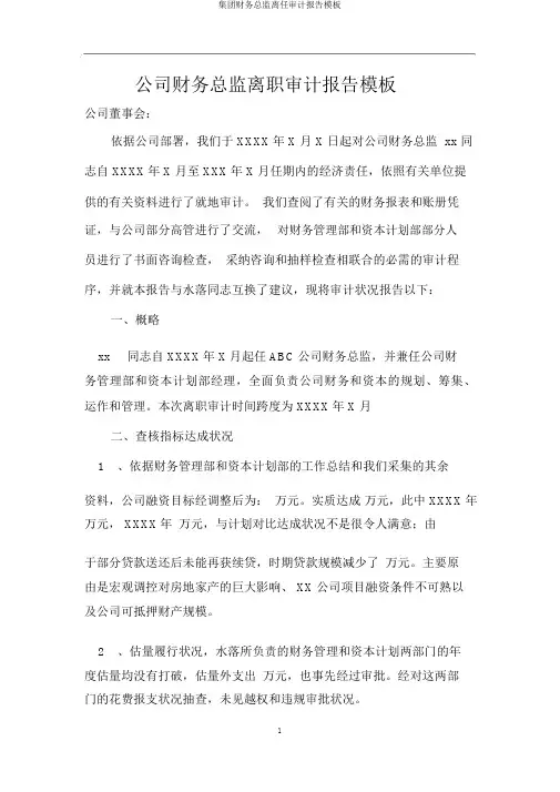 集团财务总监离任审计报告模板