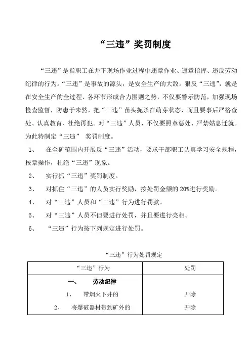 “三违”行为处罚规定