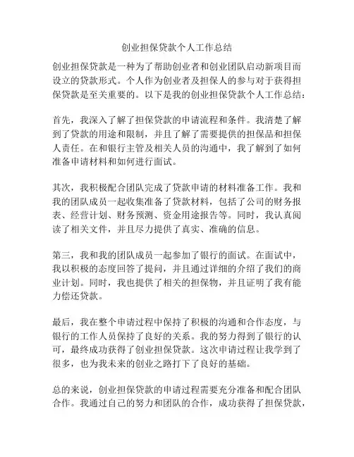 创业担保贷款个人工作总结