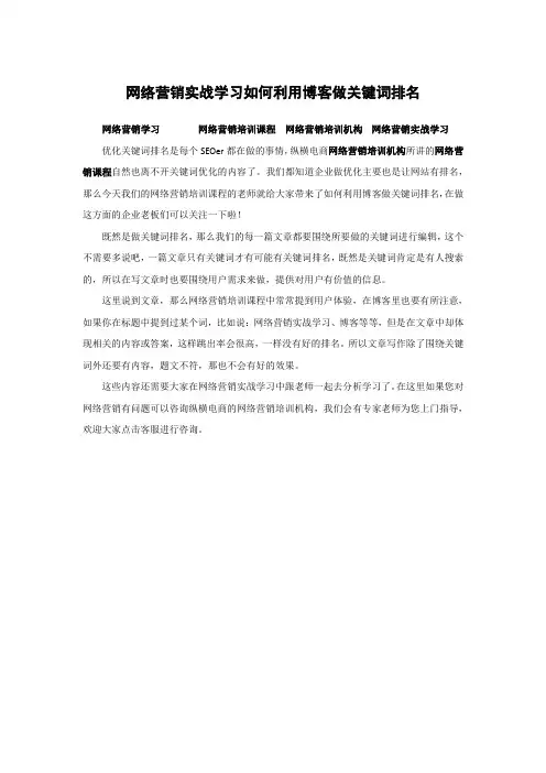 网络营销实战学习如何利用博客做关键词排名