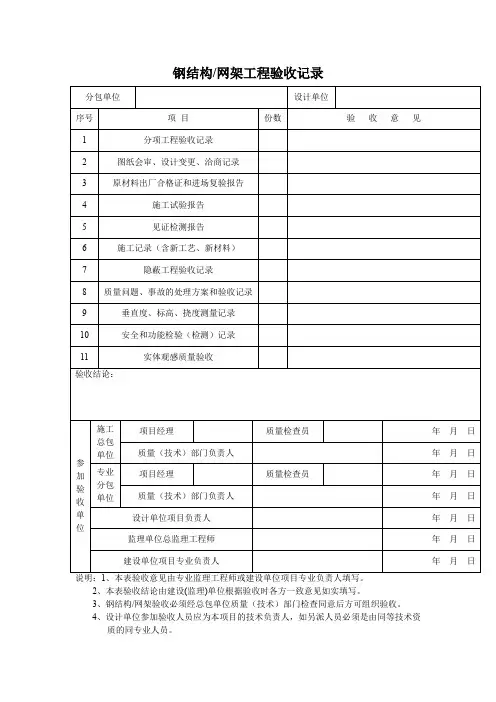 钢结构网架工程验收记录