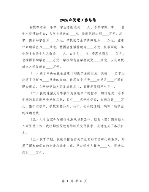 2024年资助工作总结（5篇）