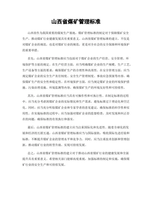山西省煤矿管理标准