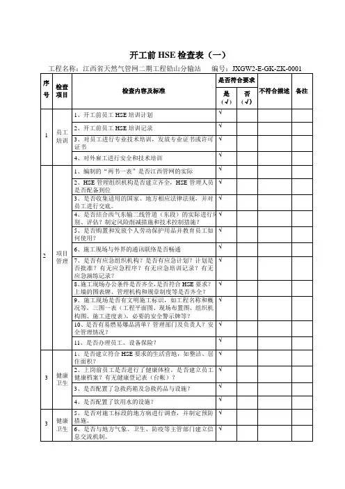 开工前HSE检查表