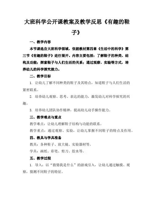 大班科学公开课教案及教学反思《有趣的鞋子》