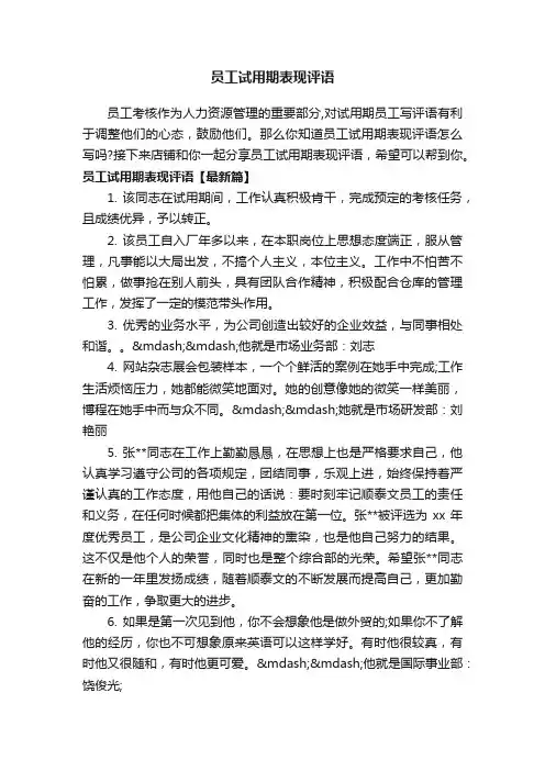 员工试用期表现评语