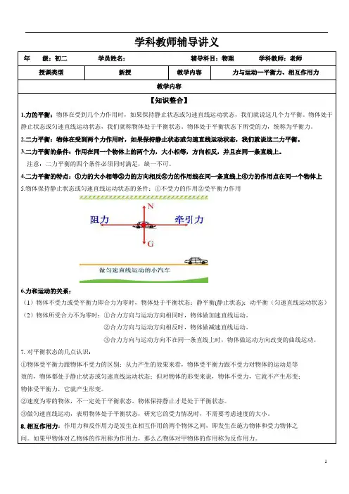 初中物理平衡力专题讲义-