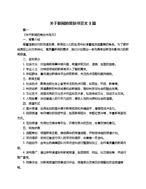 关于新闻的策划书范文3篇