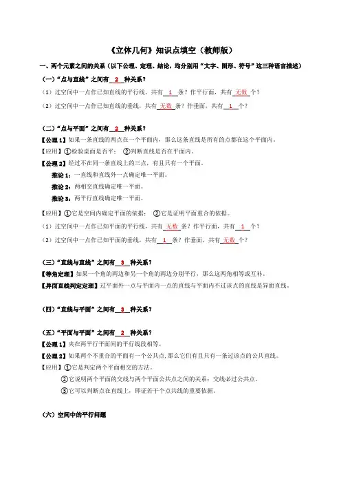 《立体几何》知识点填空(教师版)