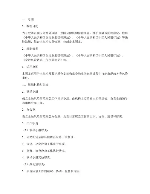 金融风险防范应急工作预案