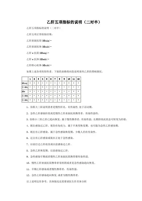 乙肝五项指标的说明