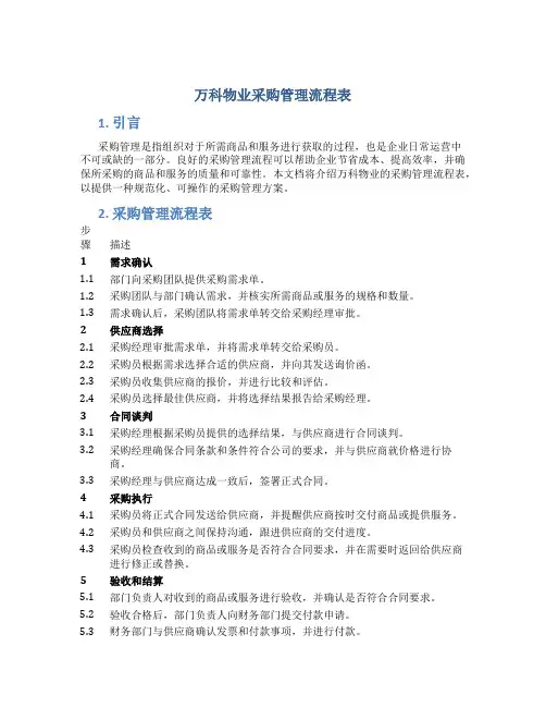 万科物业采购管理流程表
