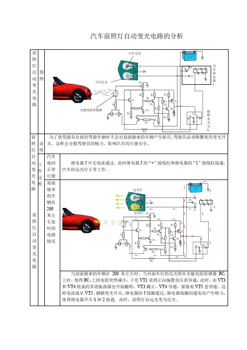 汽车前照灯自动变光电路的分析
