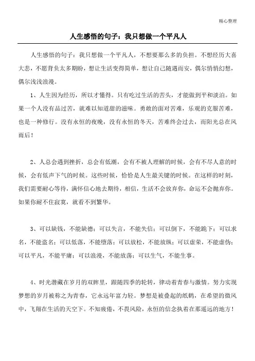 人生感悟的句子：我只想做一个平凡人
