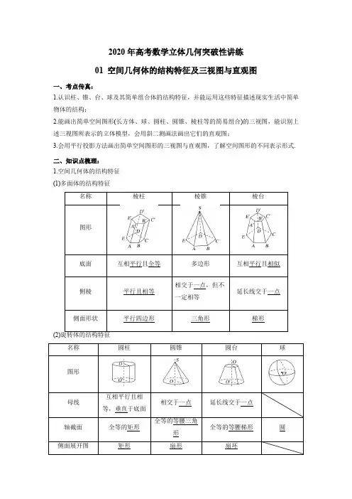 专题01 空间几何体的结构特征及三视图与直观图(解析版)