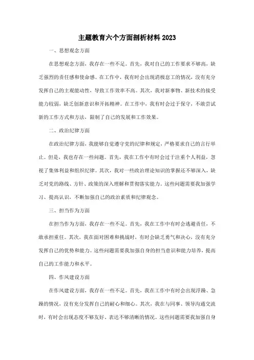 主题教育六个方面剖析材料2023