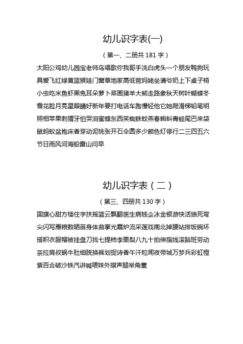 幼儿识字表