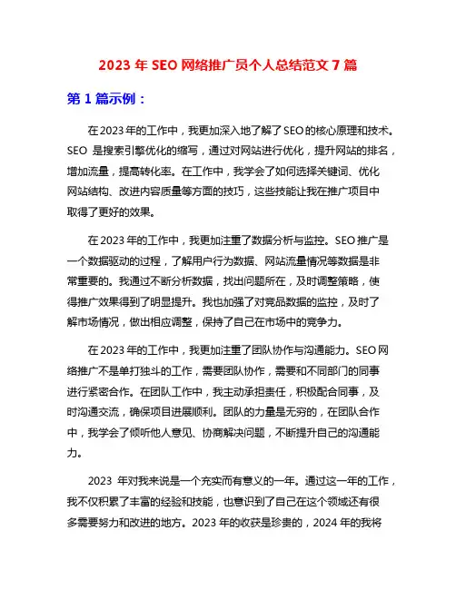2023年SEO网络推广员个人总结范文7篇
