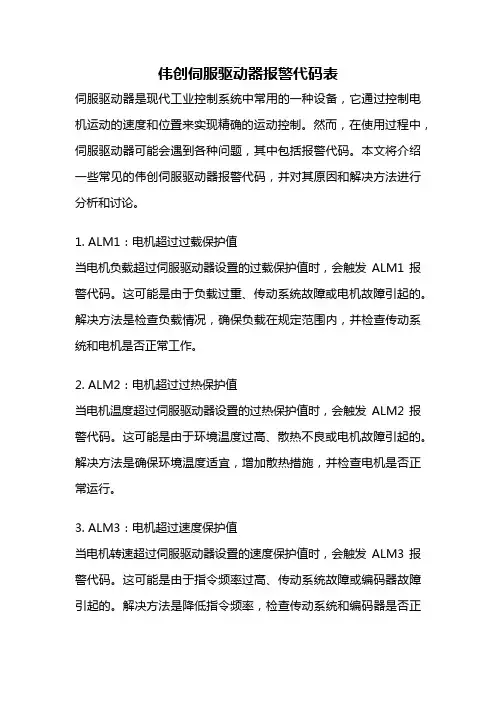 伟创伺服驱动器报警代码表